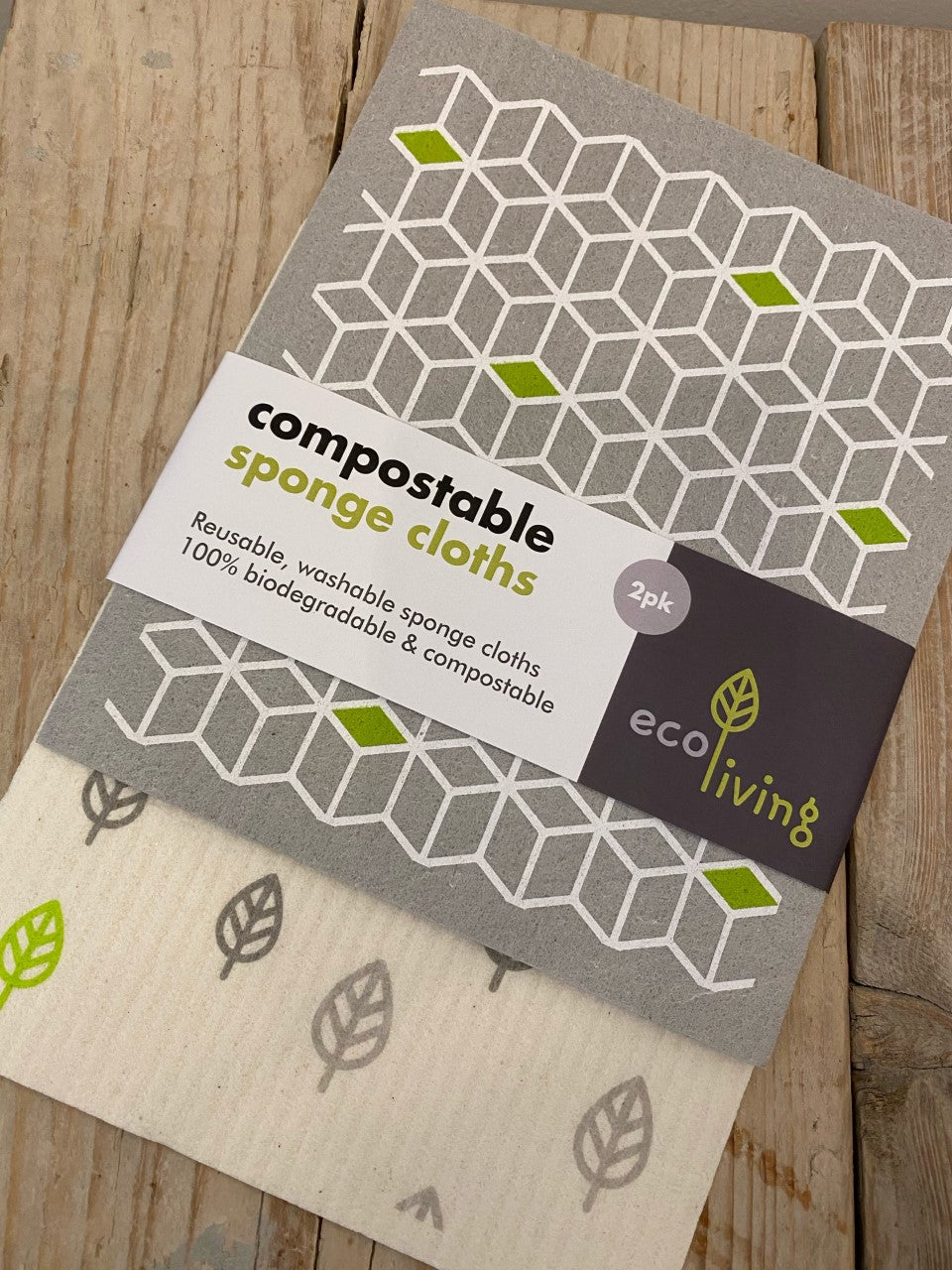 eco living - compostable sponge cleaning cloths (2 pack)