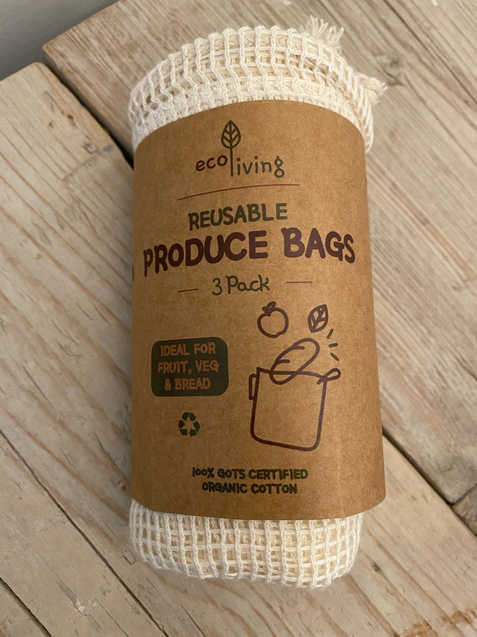 eco living - organic produce bags and bread bag (3 pack)